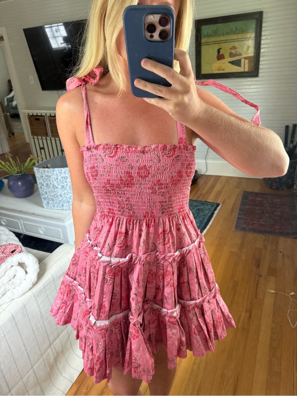 Hill House Pink Floral Tie-Shoulder Mini Dress - Picture 2 of 2